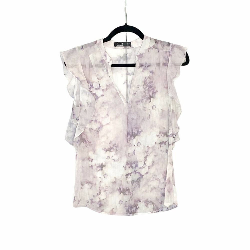 PIT Amsterdam Women’s Sheer Sleeveless Abstract Ruffle Blouse Top US Size 2
